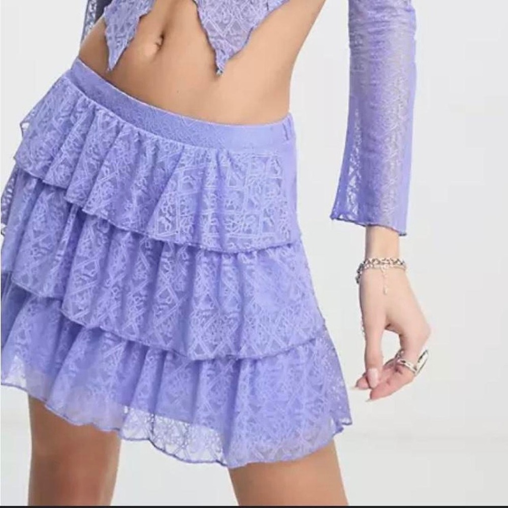 ASOS Neon & Nylon Tiered Ruffle Purple Blue Mini Skirt